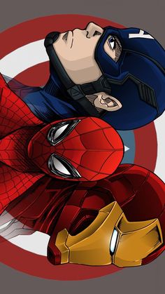 three superheros are depicted together in this cartoon style illustration, one is wearing a helmet and the other has a cape