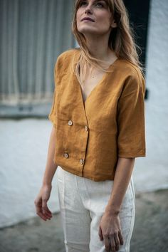 Double Breasted Linen Blouse WILLA, Linen Top Short Sleeves, Linen Blouse, Linen Crop Top, Linen Top With Buttons, Linen Top Women * Handmade * 100 %25 washed and softened linen * With inner pockets * Custom measurements Please send me your bust, waist,hips, and height measurements if you want a custom fit. Linen Top Women, Linen Crop Top, Linen Fashion, Linen Crops, Simple Shirts, Linen Blouse, Linen Top, Linen Dresses, Linen Clothes