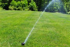 a sprinkle that is spraying water on the grass