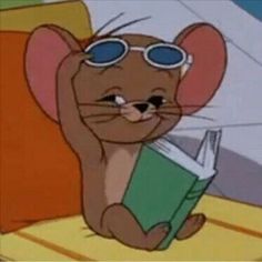 a cartoon mouse wearing sunglasses and reading a book