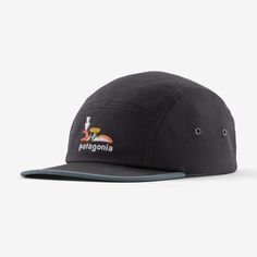 The five-panel Graphic Maclure Hat has a mid-crown fit and is made of 100% organic cotton canvas with a brim built from NetPlus® 100% recycled fishing nets. Made in a Fair Trade Certified™ factory. | Patagonia Graphic Maclure Hat in Ink Black - Trucker Hats & Caps - Organic Cotton/Recycled Polyester/Pfas Canvas 5-panel Hat For Outdoor Activities, Patagonia Outdoor Hats With Flat Brim, Patagonia Adjustable Curved Brim Hat, Patagonia Curved Brim Hats For Outdoor Activities, Patagonia Snapback Hat For Outdoor Activities, Cotton 5-panel Hat For Camping, Patagonia Adjustable Snapback Hat, Patagonia 5-panel Hat For Outdoor Activities, Patagonia Trucker Hat With Curved Brim