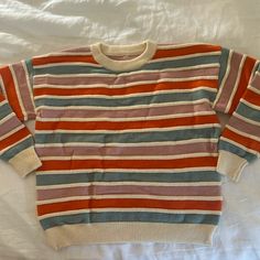 - Brand New - Never Worn - Soft Material - Cream, Blue, Orange, Pink Casual Cream Color Block Sweater, Oversized Striped Sweater, Striped Knitted Sweater, 80s Sweater, Retro Sweater, Sweater Pattern, Striped Sweater, Blue Cream, Knitted Sweater