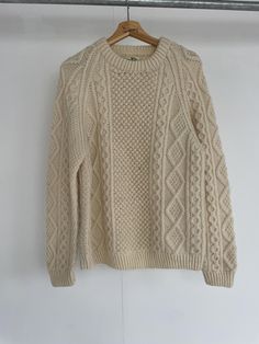 Excellent condition w no noted flaws marked men's size small.  23" pit to pit 25.5" long Size small Irish Wool Sweater, Irish Wool Sweaters, Fisherman Knit Sweater, Irish Sweater, Vintage Sweater, Sweater Making, Vintage Sweaters, Wool Sweaters, Cream Color