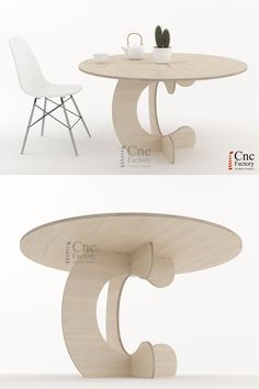 the table is made out of plywood and has an unusual shaped design on it