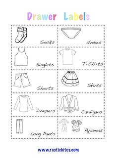 an image of clothing labels for children's clothes and their names on them, with the