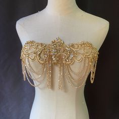 Gold Applique Dress, Glamorous Festival Body Jewelry With Crystal, Glamorous Crystal Body Jewelry For Festivals, Glamorous Festival Crystal Body Jewelry, Glamorous Festival Body Jewelry In Crystal, Crystal Body Jewelry With Rhinestones For Parties, Gold Embellished Wedding Jewelry, Glamorous Rhinestone Body Jewelry For Festivals, Glamorous Festival Body Jewelry With Bling