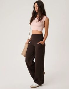 OFFLINE By Aerie Real Me Xtra Trouser Wide Leg Brown Pants, Aerie Leggings, Boot Cut Leggings, Aerie Real, Offline By Aerie, Quarter Zip Jacket, Flowy Shorts, Brown Pants, Flare Leggings