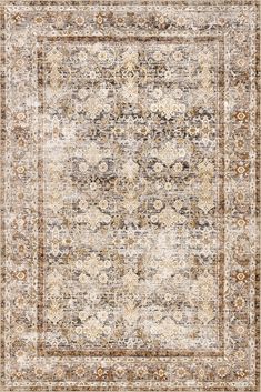 an area rug with many different colors and patterns on the carpet, including beiges, browns