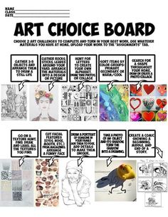 the art choice board is filled with pictures and words to help students understand what they are doing