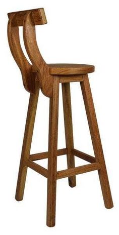 a wooden bar stool with an armrest