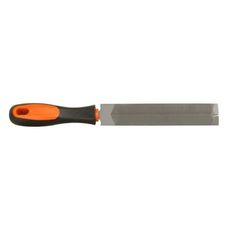 an orange handled knife with black handles