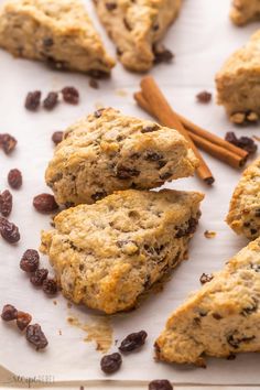 cookies with raisins and cinnamon sticks on top