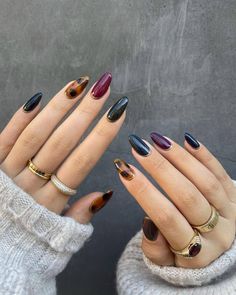 Dark Plum Nails Designs, French Manicure Long Nails, Jewel Tone Nails, Thanksgiving Nails, Dark Nails, Fall Nail Art, Oval Nails, Autumn Nails, Dream Nails