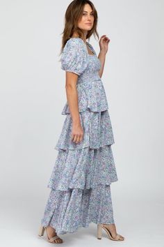 Blue Floral Square Neck Ruffle Layered Maxi Dress – PinkBlush Floral Print Chiffon Maxi Dress, Layered Maxi Dress, Print Chiffon Maxi Dress, School Dance Dresses, Modesty Outfits, Outfit Inspo Casual, Elastic Top, Floral Print Chiffon, Church Dresses