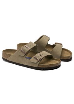 The legendary two strap design from Birkenstock - the Arizona Sandal in Taupe Suede. What an iconic style, complemented with the signature comfort of their well recognized anatomical footbed. Featuring an additional foam layer, these offer extra comfort for your feet alllll day long. This style basically just keeps getting better... Made in Germany Suede – a soft and flexible leather with light surface nap Soft Footbed - Contoured cork footbed conforms to the shape of your foot and features arch Headphone Accessories, Birkenstock Arizona, Eva Sole, Suede Sandals, Hush Puppies, Reusable Bags, Beauty Bag, Natural Leather, Eyewear Sunglasses