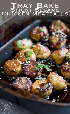 chicken meatballs with teriyan sauce in a pan