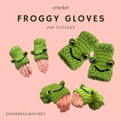 crochet froggy gloves and mittens are featured in the book'crochet froggy gloves '