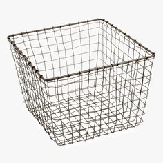 a wire basket on a white background