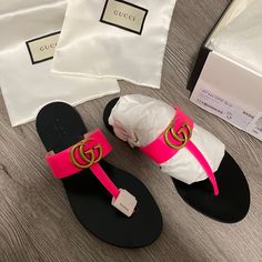 Authentic! Purchased From The Gucci Store. Calfskin Gg Marmont Thong Sandals Size 35 1/2 But Will Fit A Size Womens 6 Fuxia Fluo. Comes With Box 2 Dust Bags Pink Gucci Sandals, Gucci Black Sandals With Single Toe Strap, Gucci Designer Sandals With Single Toe Strap, Designer Gucci Sandals With Single Toe Strap, Pink Sandals With Single Toe Strap And Branded Heel, Gucci Pink Open Toe Sandals, Designer Pink Sandals With Single Toe Strap, Pink Leather Toe Post Sandals, Designer Pink Leather Sandals