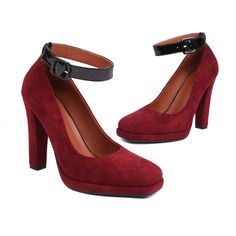 Type: PumpsGender: FemaleSeason: Demi-seasonStyle: Casual;Business;Cocktail;Evening;WeddingUpper Material: VelourInner Material: Synthetic leatherSole Material: RubberHeel Type: Thick heelCasual Footwear Features: Strap around the ankleClosure Type: buckleMain Pattern: mixed designsToe: SquareHeel Height: approx. 11.5cmPlatform Height: approx. 1cm(The measured data is Manufacturer's Size 36)Package Contents: 1 x Shoes (Pair)Please see our size guide as below, you can choose the size according to your foot length and width. If your foot is a little wide and thick, we suggest you choose 1 size larger.Size Guide:28 = foot length 18.5-19cm (Foot width=6.5-7cm)29 = foot length 19-19.5cm (Foot width=7cm)30 = foot length 19.5-20cm (Foot width=7-7.5cm)31 = foot length 20-20.5cm (Foot width=7.5cm)3 Red Evening Heels For Fall, Red Ankle Strap Heels For Fall, Burgundy Ankle Strap Heels For Evening, Burgundy Block Heel Party Shoes, Burgundy Heels For Summer Party, Burgundy Heels For Spring Party, Summer Party Burgundy Heels, Chic Burgundy Party Heels, Spring Party Burgundy Heels