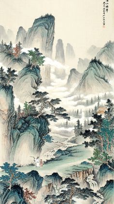 Chinese Drawings, Chinese Posters, Art Mountains, Asian Landscape, Japan Painting, Chinese Landscape Painting, Chinese Art Painting, Ancient Chinese Art, Ancient Paintings