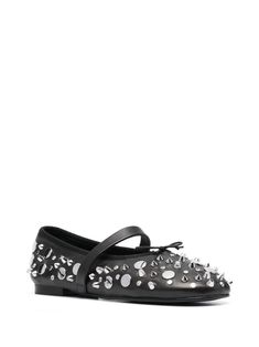 Find MAJE Studded Leather Ballerina Shoes on Editorialist. black sheepskin silver-tone stud detailing bow detailing round toe elasticated strap branded leather insole flat rubber sole Stud Outfits, Ladies Footwear, Stud Fashion, Studded Shoes, Loafer Mules, Ballerina Shoes, Ballet Pumps, Fine Watches, Boot Pumps