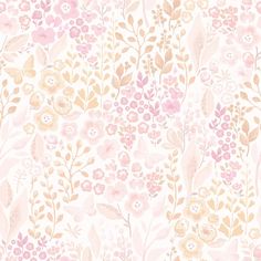 a pink and gold floral wallpaper with lots of flowers