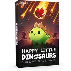 happy little dinosaurs smile it's almost over card game box design by unspectible