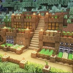 an image of a very nice looking house in minecraft with lots of plants on the roof