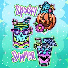 an image of halloween stickers on a blue background