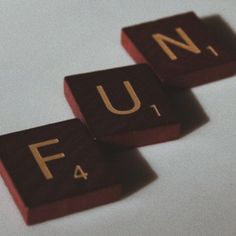 the word fun spelled with gold letters on wooden blocks