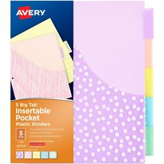 avery big tab insertable pocket dividers, polka dot, 5 / pack - pink