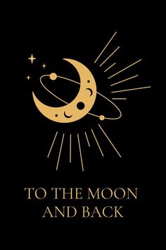 to the moon and back poster with sun and stars on black background stock photo - budget conscious