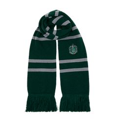 Harry Potter Knitted Scarf Pattern, Scarf Harry Potter Pattern, Scarf Knit Pattern Harry Potter, Harry Potter House Scarf, Slithering Gifts, Slytherin Scarf Outfit, Malfoy Sweater, Hp Uniform, Slytherin Accessories