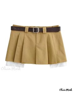 OliviaMark - Chic Vintage-Inspired Color Block Mini Skirt with Pleats, Waist Belt, and Utility-Inspired Design Lisa Outfit, Rp Outfits, Mini Skirt Summer, Girls Work, Short Pollera, Outfits Concert, Fashion College, Y2k Skirts, Khaki Skirt