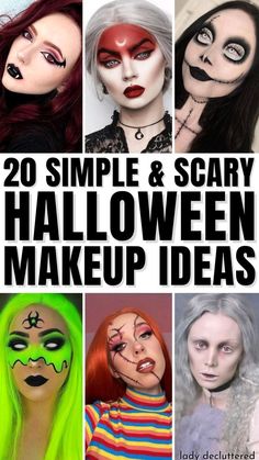 Easy Scary Makeup Looks, Easy Spooky Costumes, Easy Creepy Halloween Costumes, Easy Halloween Costume Makeup, Easy Scary Halloween Costume Ideas For Women, Halloween Make Up Ideas Easy Cute, Halloween Scary Costumes For Women, Easy Face Makeup For Halloween, Women’s Halloween Makeup