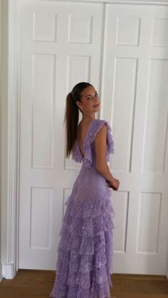 Lilac Lace Long prom dress Evening Gown Party Dress Puff Sleeve Prom Dresses, 2013 Clothes Aesthetic, Prom Dresses 2023 Flowy, Dress With Cover Up Formal, Tired Prom Dress, Recital Dress Voice, Prom Dresses Tan Skin, Prom Dresses Taylor Swift Inspired, Prom Dresses For Tall Women