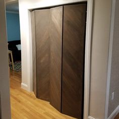 Chevron Bi-Fold Doors - Rustic Luxe Designs Chevron Bifold Door, Mid Century Bifold Doors, Modern Bifold Closet Doors, Computer Nook, Door Solutions, Chevron Door, White Pantry, Fold Door, Bifold Closet Doors