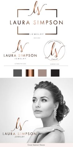 the logo for lauren simpson jewelry is shown in three different colors and font styles, including gold