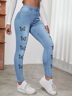 Butterfly Print, Print Design, Women Jeans, Collar, Free Shipping, Quick Saves, Art