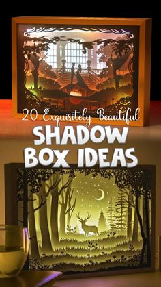 Shadow Box Pictures Cricut, 3d Light Box Diy, Light Shadow Box Ideas, Easy Shadow Box Diy, Shadow Frames Ideas, Light Boxes Ideas, Shadow Box Background Ideas, Shadow Box 3d Paper Art, Light Up Shadow Box Ideas