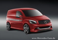 a red mercedes benz van is shown in this image