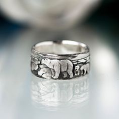 Silver ring polar bears. Polar bears are amazing animals. They embody beauty and power, mystery and danger. Polar bears are the largest land predators, and, according to scientists, one of the most intelligent mammals. Handmade. Sterling Silver. Silver does not require special care. Our jewelry will delight you with a beautiful appearance for a long time. If your ring darkens over time, you can clean it with a soft brush or flannel cloth. Our jewelry is packed in a beautiful wooden box. Great fo Polar Bear Jewelry, Ice Ring, Arctic Ice, Ring Bear, Beautiful Wooden Boxes, Bear Outfits, White Bear, Double Exposure, Polar Bear