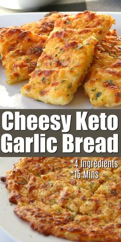 cheesy keto garlic bread on a white plate