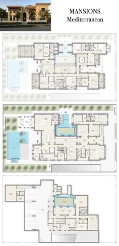 three floor plans for the mansion