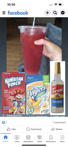 a person holding a drink in front of some food and drinks on a table with the caption's description below it