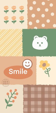 an assortment of different types of wallpapers with animals and flowers on them, including the word smile