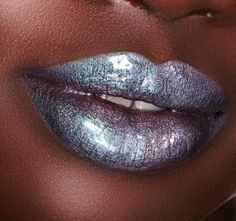 Purple Lip Liner, Holographic Lipstick, Robecca Steam, Wiccan Wedding, Silver Lipstick, Shiny Makeup, Gloss Eyeshadow, Holiday Lip, High Fashion Makeup