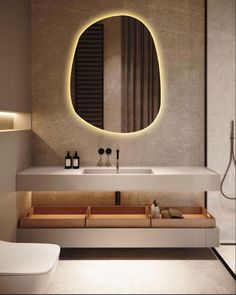 a bathroom with a sink, mirror and bathtub in it's center area