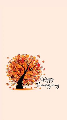 a happy thanksgiving tree with falling leaves